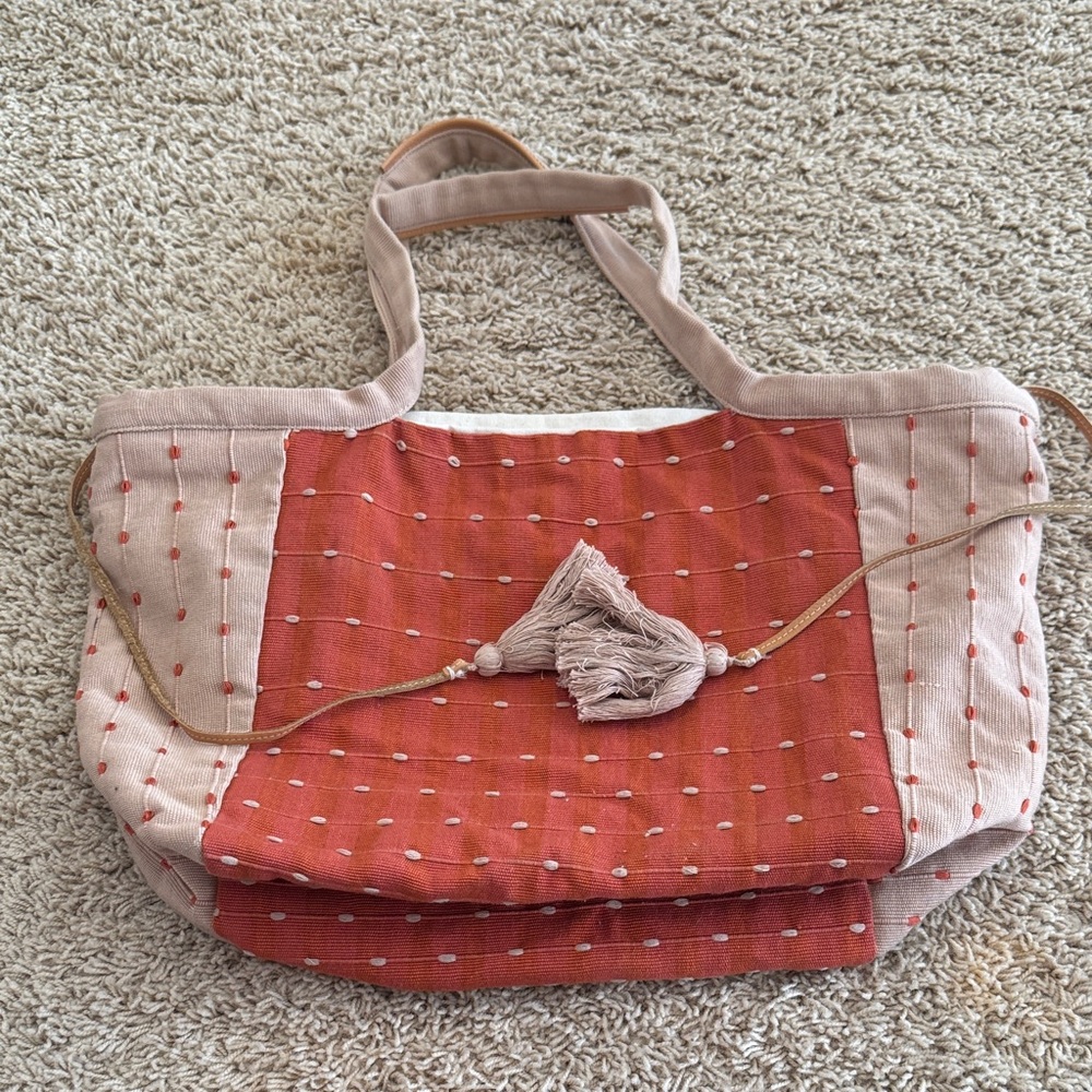 Mercado Global Rosa Tote Hand Woven Artisan Ginger Cream Boho Cotton Bag